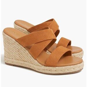 J.Crew Womens Espadrille Wedge Sandals Tan Suede Upper Size 12 Crossover Straps
